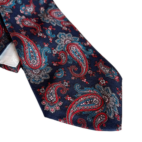 Liberty of London Vintage Paisley Tie Navy Burgundy 3-fold - Picture 1 of 6